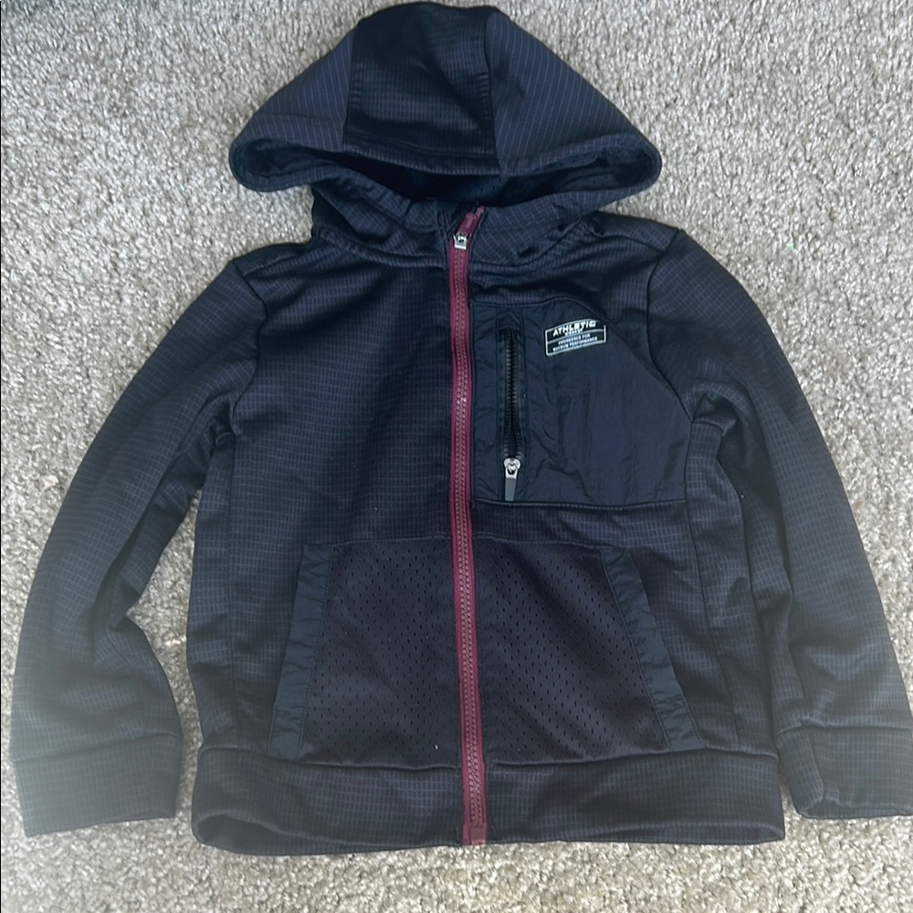 Layer 8 Kids Black Hoodie with Maroon Accents